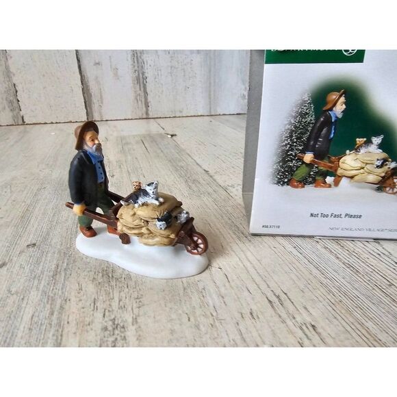 Dept 56 57110 not too fast please cats kitten wheelbarrow Man village New Englan - Picture 1 of 7